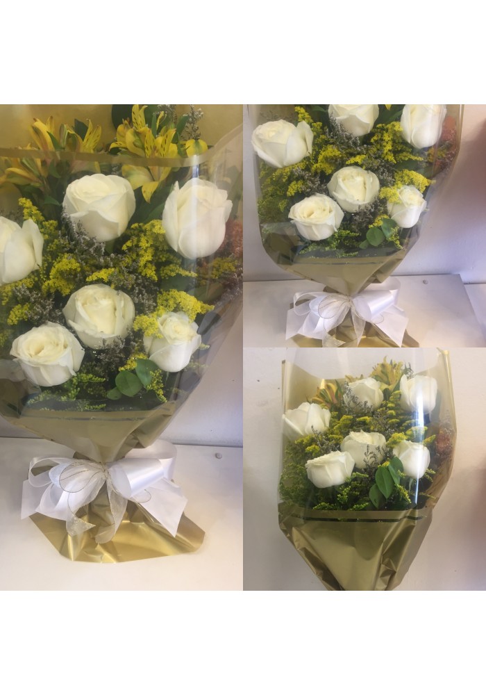 Buquê rosas no celofane dourado 