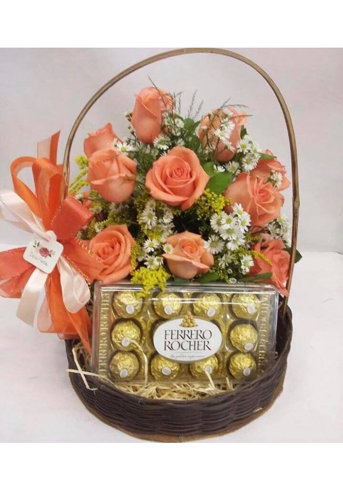 Cesta Rosas e Ferrero Rocher
