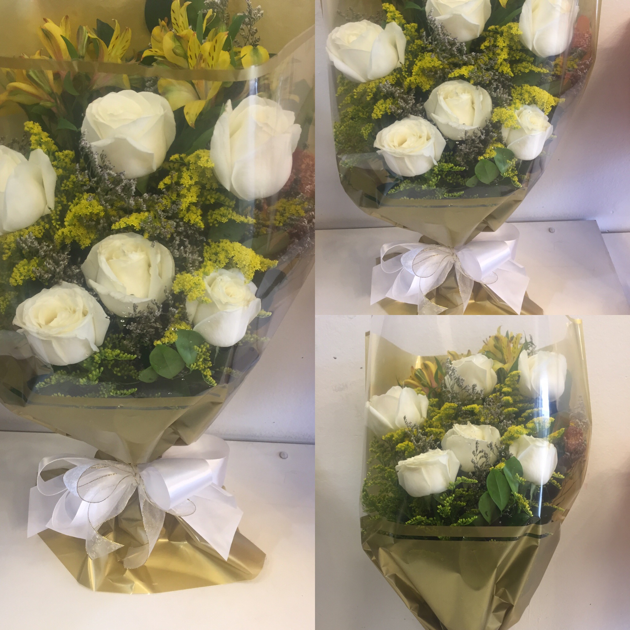 Buquê rosas no celofane dourado 